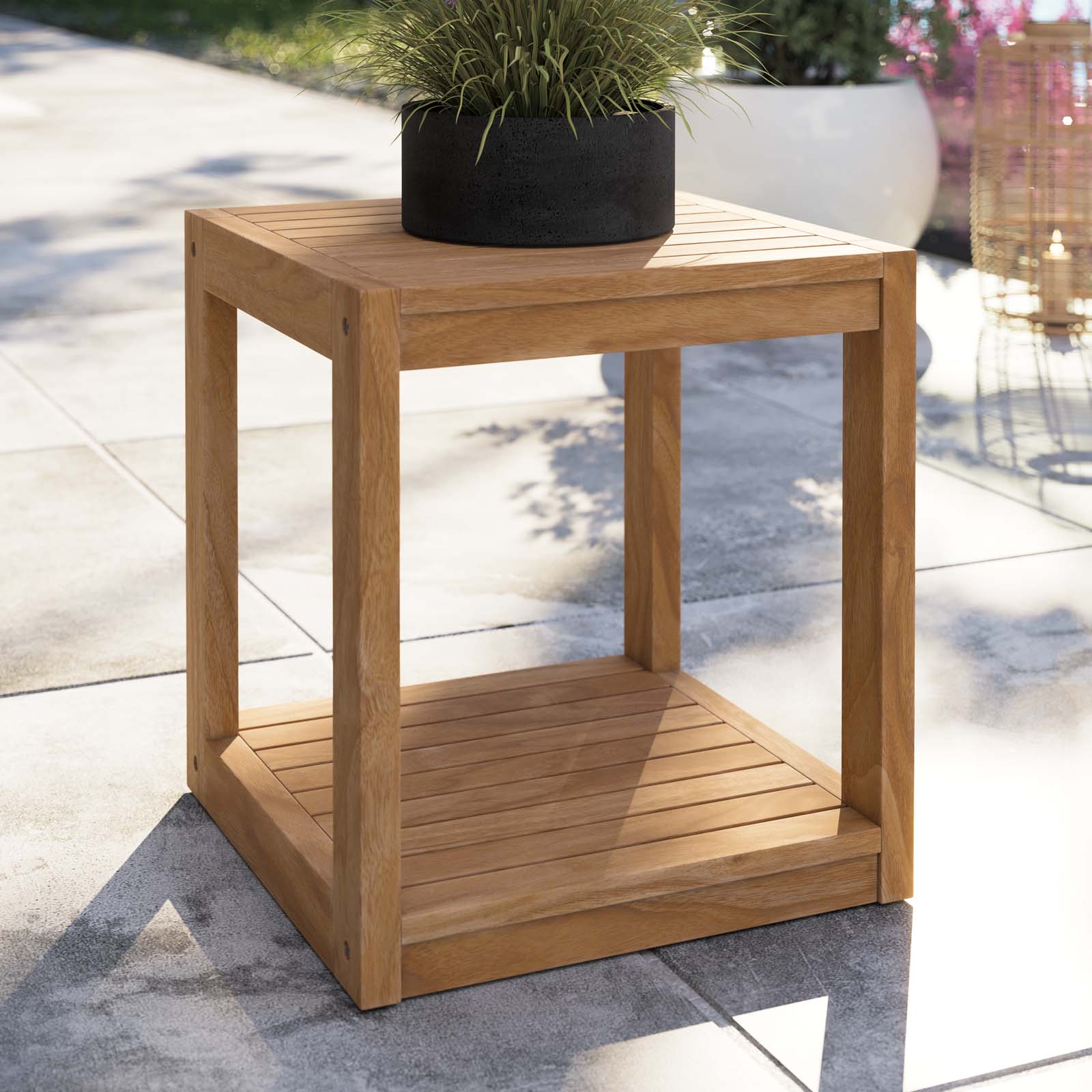 Carri Teak Wood Outdoor Patio Side Table